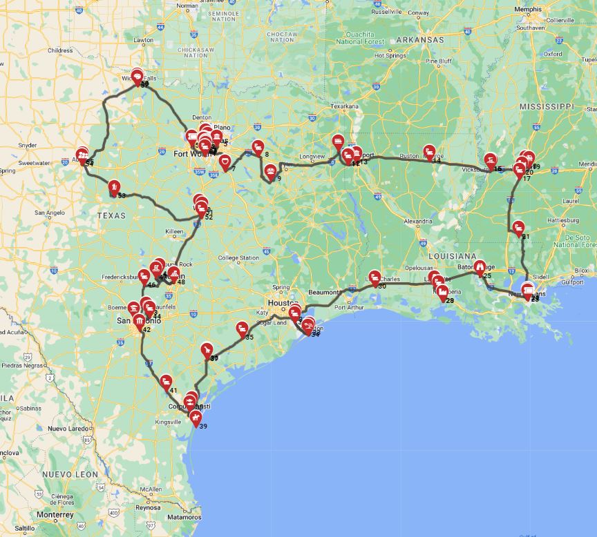 Map for Dallas Roundtrip - South